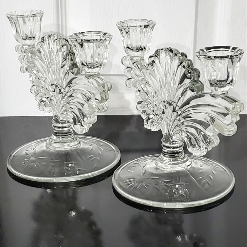 (2) 1930s "Pattern 221-2/Maya" 2 Light Candlesticks ✨️by Paden City Glass EUC - Picture 7 of 9